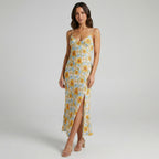 Floral Slip Midi Dress With Side Slit
