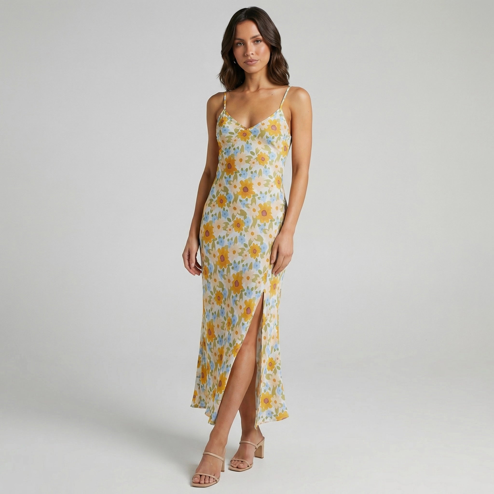 Floral Slip Midi Dress With Side Slit