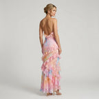 A-Line Chiffon Floral Dress with Frill Detail Pink 3
