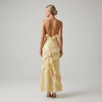 A-Line Chiffon Floral Dress with Frill Detail Yellow 4