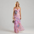 A-Line Chiffon Floral Dress with Frill Detail Pink 5