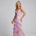 A-Line Chiffon Floral Dress with Frill Detail Pink 7
