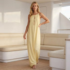 A-Line Chiffon Low Back Dress with Cutout Detail Yellow 2