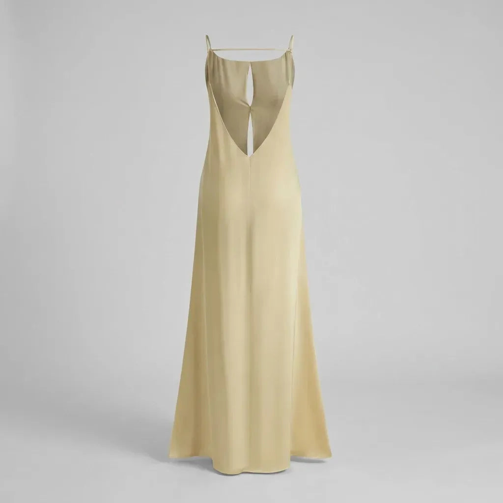 A-Line Chiffon Low Back Dress with Cutout Detail Yellow 4