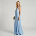 A-Line Chiffon Low Back Dress with Cutout Detail Light Blue 6
