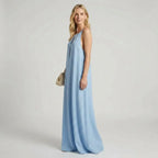 A-Line Chiffon Low Back Dress with Cutout Detail Light Blue 6
