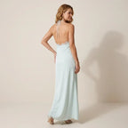 A-Line Halter Maxi Dress with Lace Detail Light Blue 3