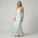 A-Line Halter Maxi Dress with Lace Detail Light Blue 6