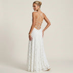 A-Line Maxi Dress with Lace and Spaghetti Straps in White – 2