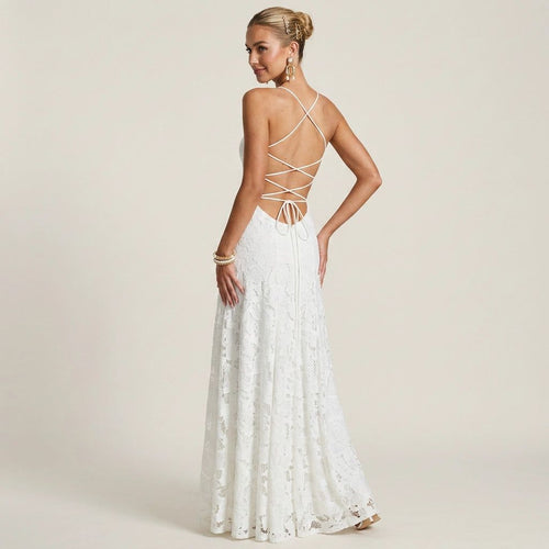A-Line Maxi Dress with Lace and Spaghetti Straps in White – 2