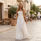 A-Line Maxi Dress with Lace and Spaghetti Straps in White – 3