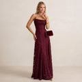 A-Line Maxi Dress with Lace and Spaghetti Straps in Burgundy – 4