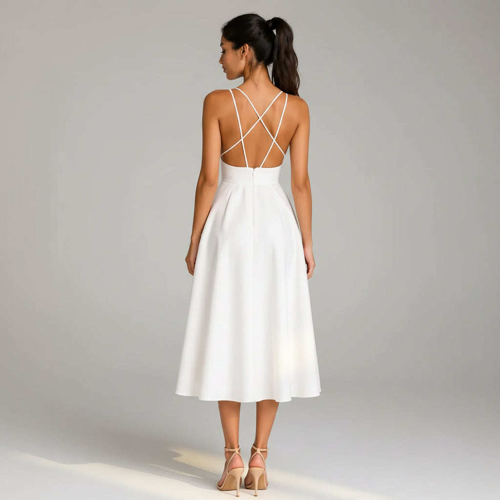 A-Line Midi Wedding Guest Dress Semi-Formal White 5