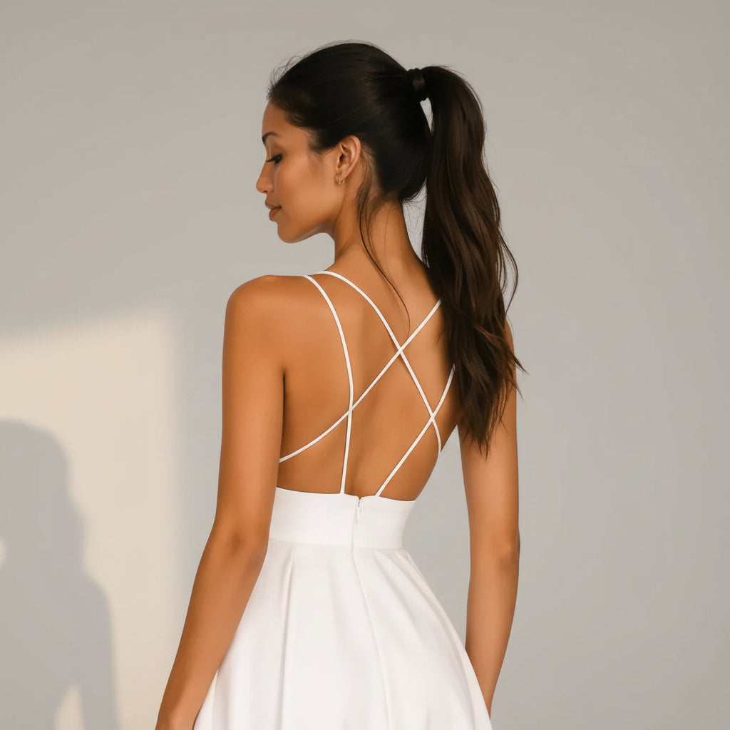 A-Line Midi Wedding Guest Dress Semi-Formal White 8