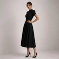 A-Line Midi Wedding Guest Dress with Sleeves Black 2