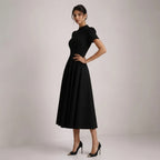 A-Line Midi Wedding Guest Dress with Sleeves Black 2
