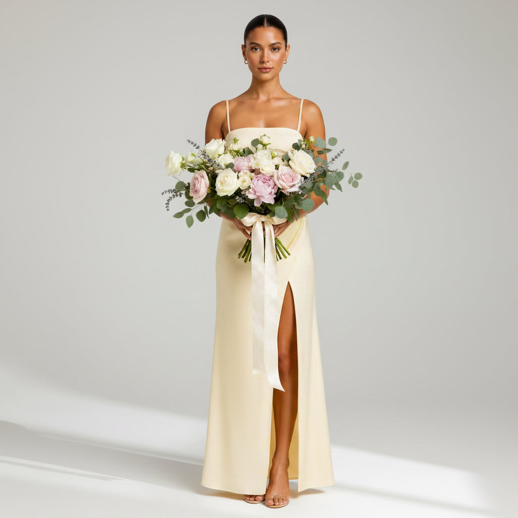 A-Line Satin Wedding Guest Dress with Slit Yellow 10