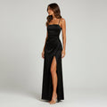 A-Line Satin Wedding Guest Dress with Slit Black 6