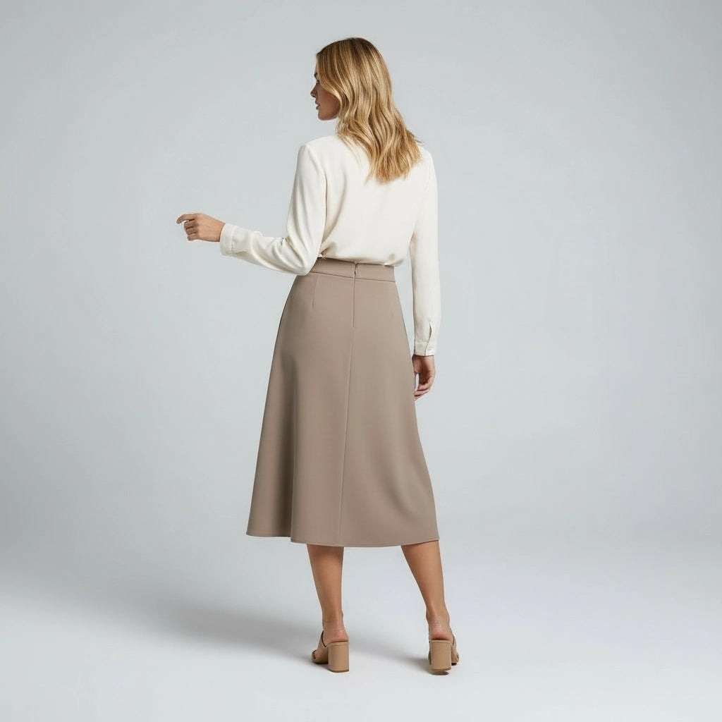 Women’s High Waist A-Line Office Midi Skirt