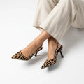 Animal Print Pointed Toe Slingback Heels Brown 1