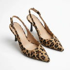 Animal Print Pointed Toe Slingback Heels Brown 2