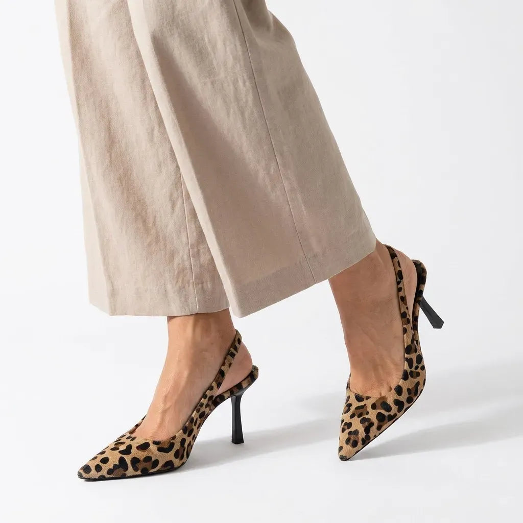 Animal Print Pointed Toe Slingback Heels Brown 3