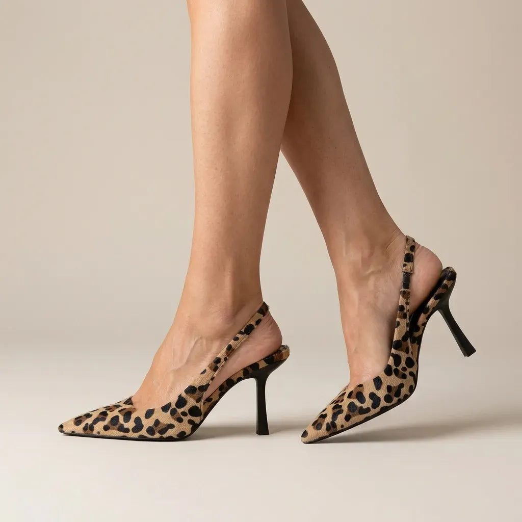 Animal Print Pointed Toe Slingback Heels Brown 4