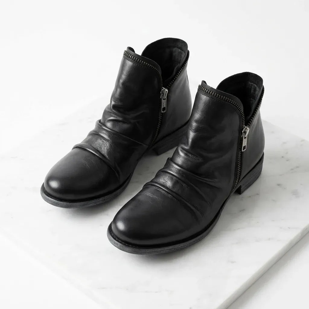 Ankle Leather Boots with Round Toe Black 3