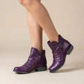 Ankle Leather Boots with Round Toe Purple 5