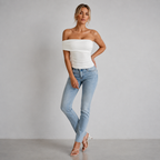 Fitted Sleeveless Off-Shoulder Ruched Top White 1
