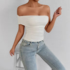 Off Shoulder Top with Ruffle Detail White 2