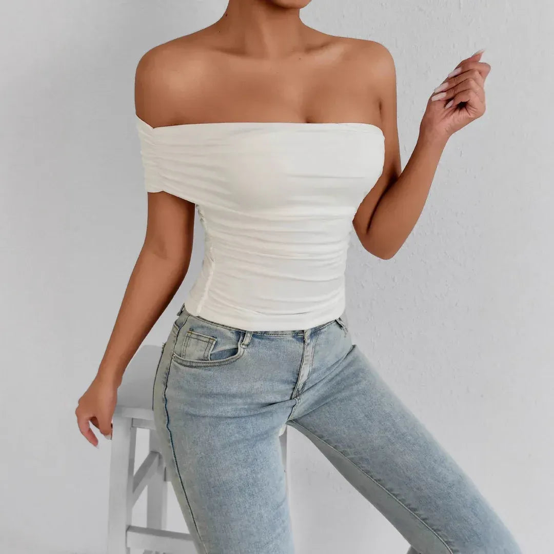 Off Shoulder Top with Ruffle Detail White 2