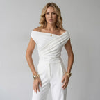 Asymmetrical Off Shoulder Top White 3