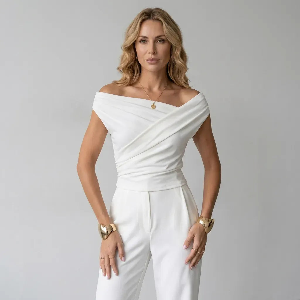 Asymmetrical Off Shoulder Top White 3