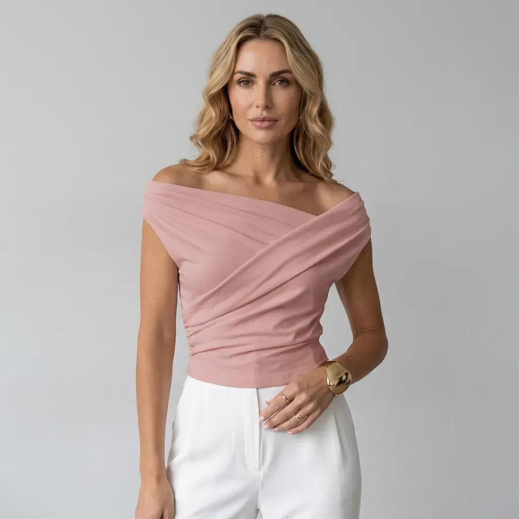 Asymmetrical Off Shoulder Top Pink 5