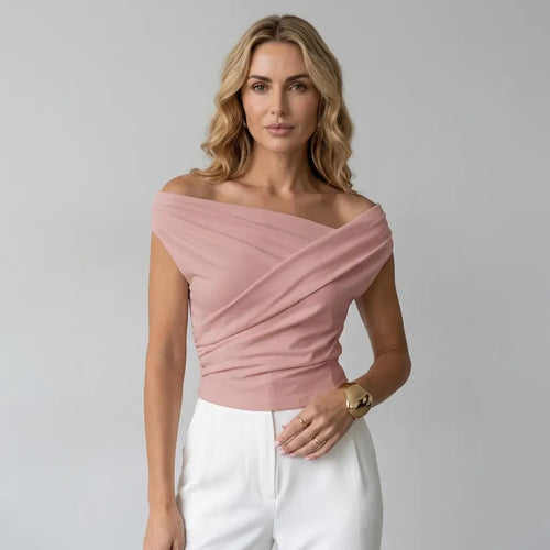Asymmetrical Off Shoulder Top Pink 5