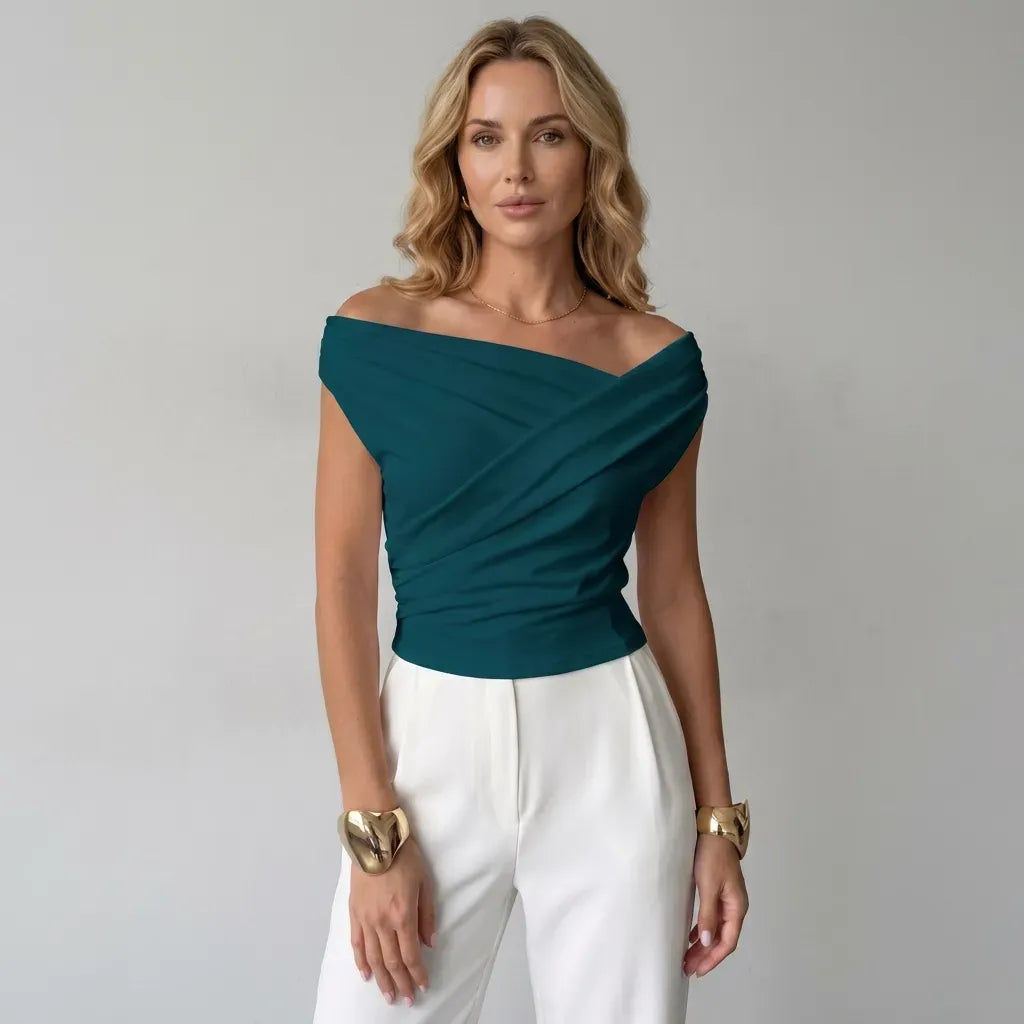 Asymmetrical Off Shoulder Top Dark Green 6
