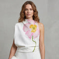 Asymmetrical One Shoulder Top with Floral Print White 3