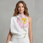 Asymmetrical One Shoulder Top with Floral Print White 3