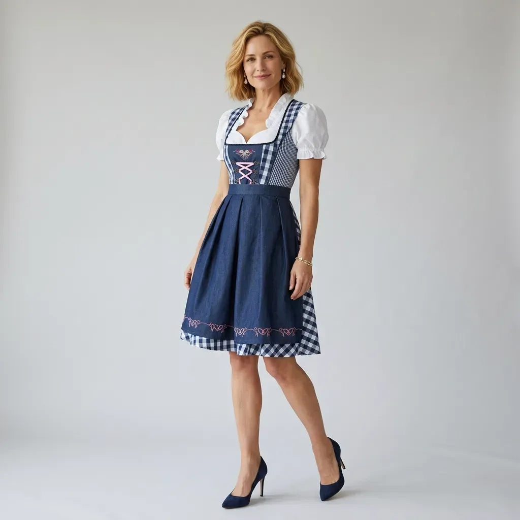 Authentic Traditional Oktoberfest Dress with Bodice Detail Navy 4
