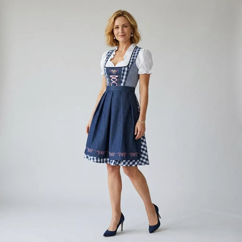 Authentic Traditional Oktoberfest Dress with Bodice Detail Navy 4