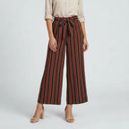 Women’s High Waist Wide Leg Striped Trousers with Tie Belt