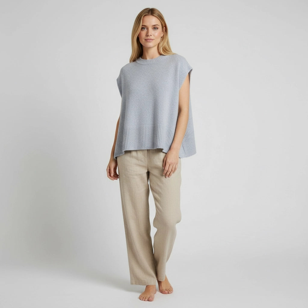 Boxy Sleeveless Sweater with Drop Shoulders