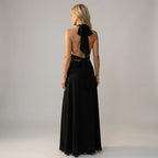 Backless Halter Neck Maxi Dress with Slit Black 2
