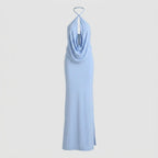 Backless Jersey Halter Maxi Dress Light Blue 2