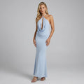 Backless Jersey Halter Maxi Dress Light Blue 4