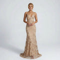 Backless Mermaid Evening Dress with Glitter Appliqués in Beige – 6