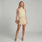 Backless Ruffle Halter Mini Dress Beige 4