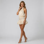 Backless Ruffle Halter Mini Dress Beige 6