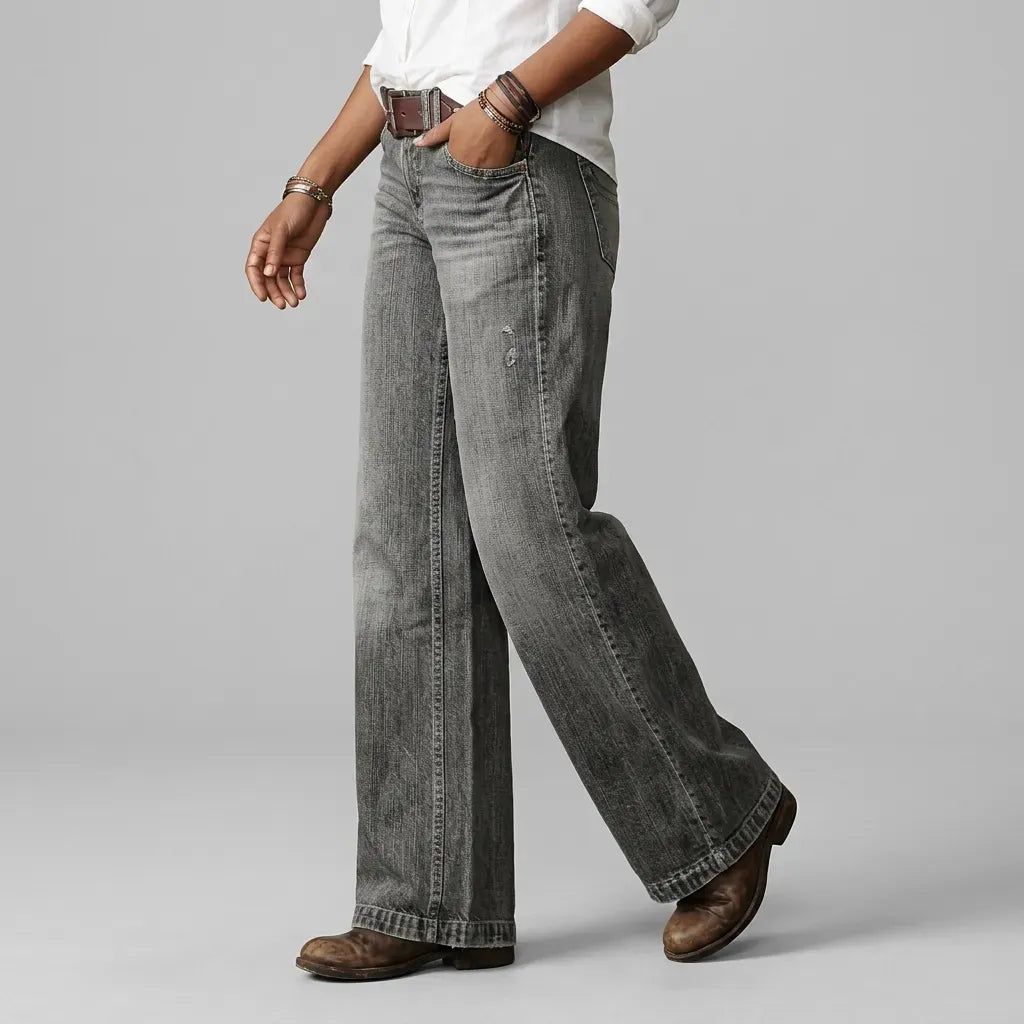 Baggy Jeans with Wide Leg and Pockets Grey 6
